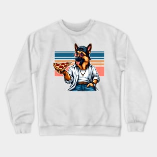 German Shepherd Dog Eating Pizza Crewneck Sweatshirt